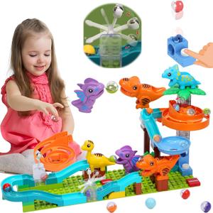 Dinosaur Marble Run Building for Kids: 3 4 5 6 7 8 Years Old Classic Big STEM Building Blocks for Kids - Montessori Toy for Preschool Nursery - Christmas Birthday Gift for Boys Girls