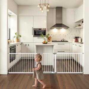 (60.6-113 inch Width) Extra Wide Baby Gate Extra Long, Large Dog Gate Indoor, Child Proof Gate, Kiddie Gates, Baby Gate for Doorways. White, Dog Gates for The House. Pressure Mount Pet Gate.