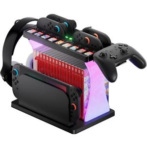 Switch 2 Storage Station,Charging Dock for Switch2 Joycons,Multifunctional Organizer Rack for Nintendo Switch 2 Accessories with 16 Games Discs & 9 Game Cards Slot,Pro Controller Holder