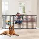 HOOEN 30" Tall Extra Wide Baby Gates for Doorways Stairs 76 to 86 in Large Long Pressure Mounted Pet Dog Gate Metal Tension Indoor Child Safety Gates with Extension Kits (Black)