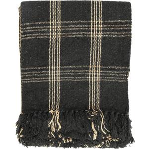 Plaid Black & Tan Fringed Woven Cotton Blend Throw
