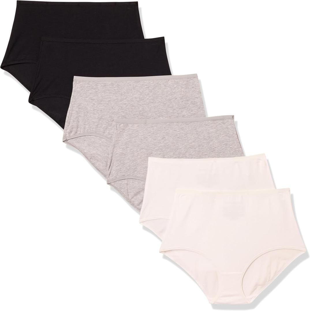 Amazon Essentials Women's Cotton High Waisted Underwear, Pack of 6 (Large, Black/Grey Heather/White)