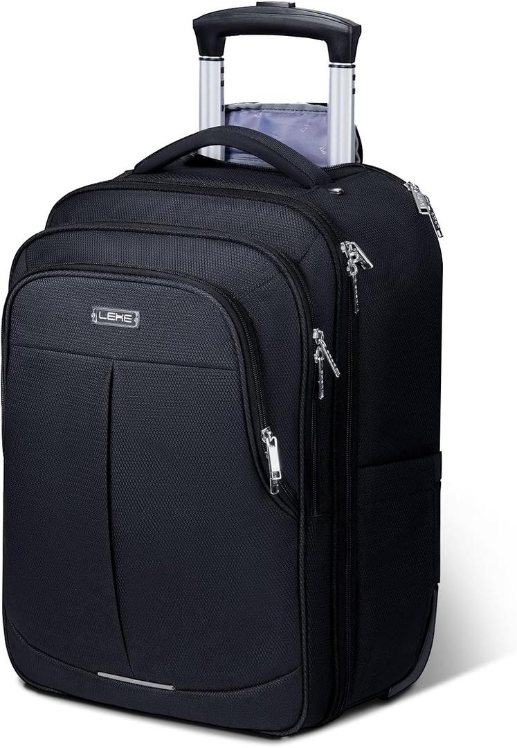 Rolling Backpack for Adults,17 Inch Waterproof Underseat Carry On Luggage, Wheeled Carry-on Luggage, Travel Backpack for Men Women Trolley Laptop Black Medium