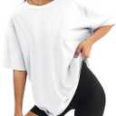 ATHMILE Womens Oversized T Shirts Loose Fit Crewneck Short Sleeve Tops Summer Casual Blouse Y2K 2025 Basic Tee Beach (Medium)