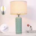 23" Grey Ceramic Table Lamp for Living Room Fully Dimmable, Nightstand Bedside Lamps for Desk End Side, Large Modern Rustic Farmhouse Lights for Bedroom entryway Home Decoration Gifts Bulbs Included (Blue)