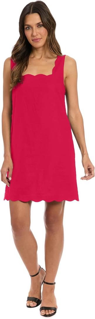 London Times Women's Women's Sleeveless Shift Dress with Scalloped Neckline - Knee Length with Pockets - Wedding Guest Essential (Pink, US 14)