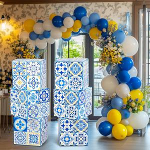 Hushee 6 Pcs Large Amalfi Coast Party Decorations Boxes, 12 Inch Amalfi Coast Cardboard Box Capri Lemon Backdrop Bowl Party Decor Props Boxes for Birthday Baby Shower Wedding Supplies