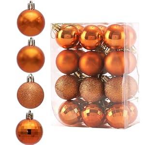 Diahom Christmas Ball 24ct 1.57 Inches Orange Mini Xmas Hanging Ornaments for Trees Wreath Garland Wedding Party Home Office Shop Decorations