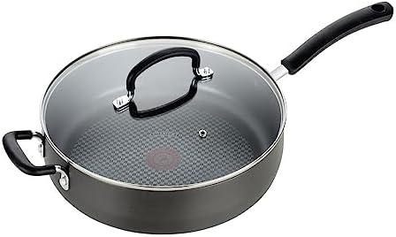 T-fal Ultimate Hard Anodized Non Stick Jumbo Cooker With Lid & Helper Handle 5 Quart, Oven Broiler Safe 400F, Lid Safe 350F, Cookware, Deep Frying Pan, Skillet, Pots and Pans, Dishwasher Safe, Grey