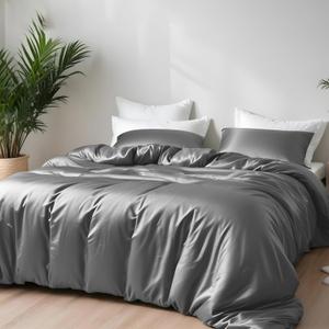 Linenwalas Duvet Cover Set King Size - Viscose Derived from Bamboo Soft, Breathable, Light Weight, Cooling Comforter Cover with Zipper Closure and Corner Ties (King, Charcoal Grey)