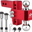 METOWARE Adjustable Trailer Hitch - Aluminum Tow Hitch Fits 2-Inch Receiver - Heavy Duty Drop Hitch with 4-Inch Drop/Rise for Truck (14,000 LBS GTW), Double Stainless Steel Locks & Hitch Pin, Red