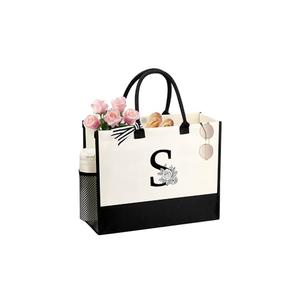 JTENGTOP Personalized Birthday Gifts for Women, Bride Bridesmaid Gifts for Wedding Day, Initial S Tote Bag Christmas Mothers Day Teacher Appreciation Ideas Presents