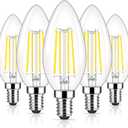 Brightever E12 Candelabra LED Light Bulbs 60 Watt Equivalent, 620 Lumen 6W C32 B11 Clear LED Filament Candle Bulbs, Dimmable Daylight White 5000K Chandelier Light Bulbs for Ceiling Fan, Pack of 5