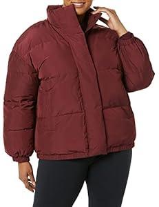 Amazon Essentials Women's Relaxed-Fit Mock-Neck Short Puffer Jacket  (Previously Daily Ritual), Dark Burgundy, 2X