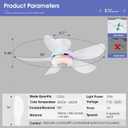 Kviflon 36 Inch White Ceiling Fan with Light, 5 Blades Flush Mount Fan with RGB & 3 CCT Dimmable Light, APP & Remote Control, Built-in Speaker, Reversible, 6 Speeds for Bedroom Living Room