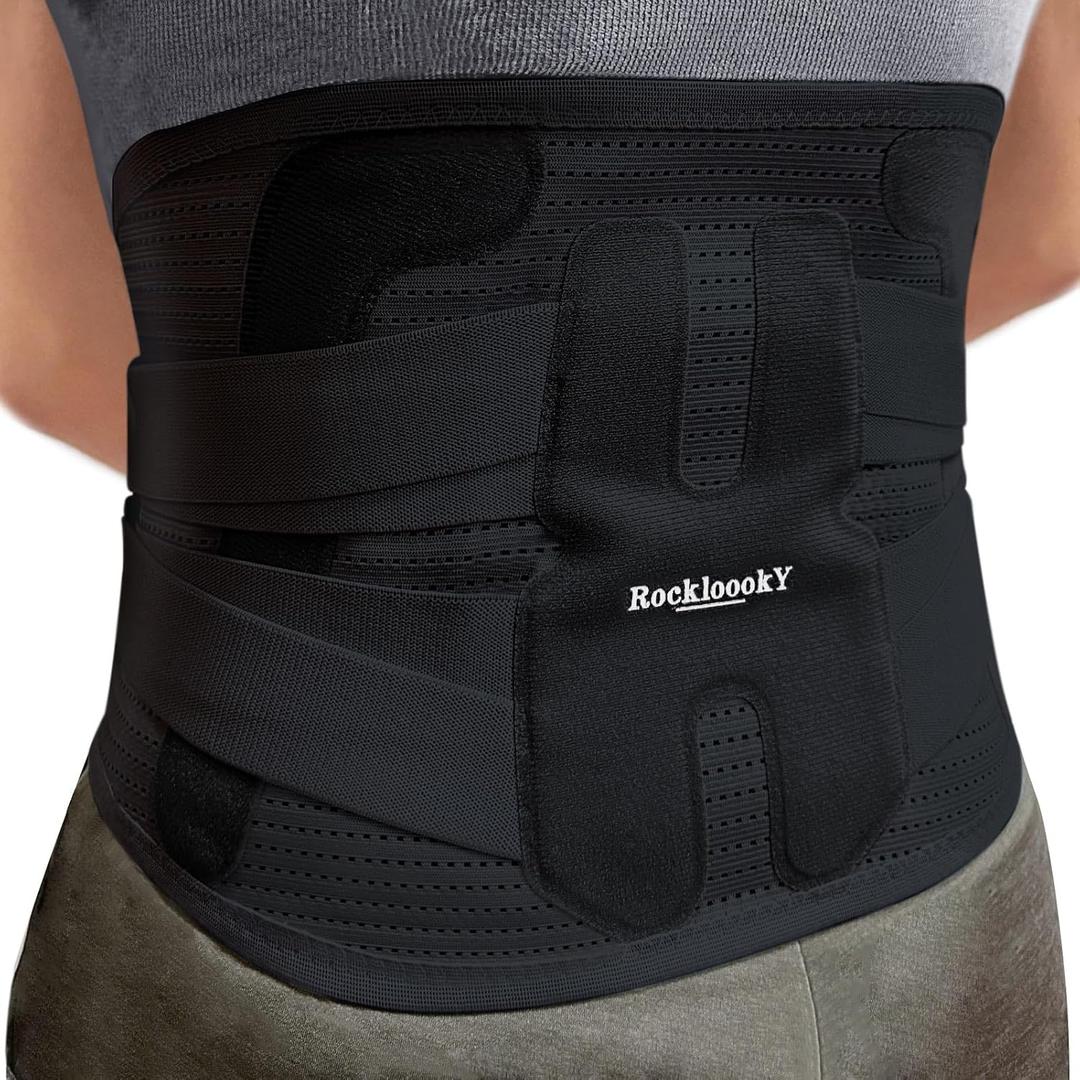 Lower Back Brace for Women Men, Adjustable Lumbar Support with Ergonomic Metal Stays for Work,Lifting,Drive,Fitness, Breathable Fabric Support Belt with 3D Pad, Black,Size XL,Waist 45"-52"