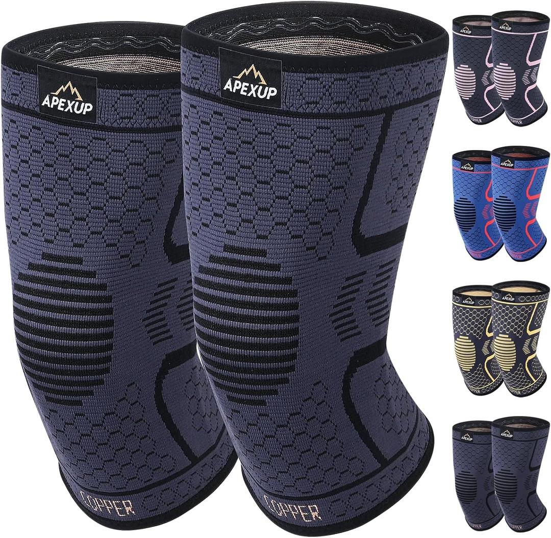APEXUP Compression Knee Brace for Women, Copper Compression Sleeve for Knee Support, Arthritis Pain Relief, Meniscus Tear, ACL, Running (L, Black)