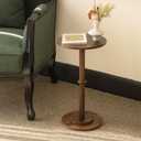 MaxSmeo Drink Table, Small Side Table for Small Spaces, Modern Round End Table with Fluted Wood Leg, Rustic Brown