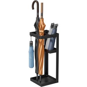 Umbrella Stand, Steel Umbrella Holder Rack with Small Shelf, for Entryway, Office, 4 Hooks, Black