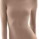 PUMIEY Women's Crew Neck Long Sleeve Bodysuit Second-skin Feel Tops Smoke Cloud Collection (Brown, XL)