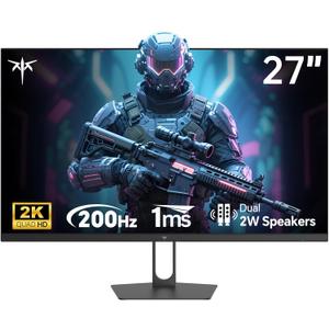 KTC 27 Inch Gaming Monitor - 2K QHD 2560 x 1440 Monitor, Up to 210Hz & 1ms, Bulit-in Speakers, Adaptive Sync, HDR400, 131% sRGB, IPS Monitors Gamer with HDMI 2.0 x 2 & DP1.4 x 2, H27T22C-3 (Black)