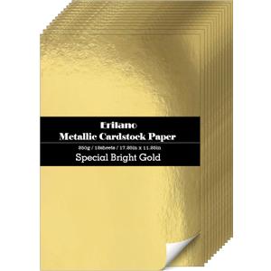Erilano Gold Cardstock Paper 12 Sheets, 17.25x11.25 inch Large Format Premium 92lb/250GSM Metallic Mirror Finish for Wedding Invitations, Posters, Card Making, Certificates, Scrapbooking