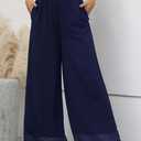 Fakanhui Women's Chiffon Wide Leg Palazzo Pants High Elastic Waist Casual Flowy Business Trousers (Blue, L)