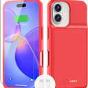 BOPPS Battery Case for iPhone 16 Plus,15W Fast 8500mAh Stonger Power & 360Protection Slim Battery Charger Case with TPU Anti-Slip Design for iPhone 16 Plus Charging Cases,Red (For iPhone 16 Plus6.7inch)