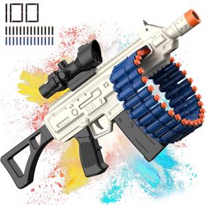 Electric Automatic Toy, JakMean Toy Blaster with 30 Dart Clips and 100 Foam Darts, Outdoor Shooting Games Toys for 6-12 Year Old Boys & Girls Adults, Gifts for Birthday Xmas (J3A) (Bright White)
