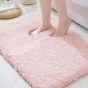 ILANGO Pink Bathroom Rugs 24" × 17" Small Non Slip & Super Absorbent Extra Thick Soft, Washable Bath Mat for Floor, Non Shedding Microfiber Plush Shaggy Bath Rug with Rubber for Bathtub Shower Sink