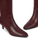 wetkiss Rhinestone/PU Low Chunky Pointed Toe Knee High Boots for Women with Full Bling Sparkly Crystals Booties for Wedding Party Date Dress (7, Kitten Burgundy Red)