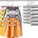 6 Pack Pants & Skirt Hangers Space Saving Hanging Closet Organizer and Storage, Upgrade Skirt Hangers with Clips and 360 Swivel Hook, Closet Storage