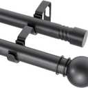 Double Curtain Rods for Windows 31-52 Inches, Black Curtain Rod Set with 2 Poles & Brackets, 5/8 Inch Diameter Metal Drapery Rod for Living Room, Bedroom,Kitchen,Bathroom