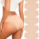 Knowyou Cotton Underwear for Women Cheeky Bikini Womens Underwear Pack Sexy Lace Wasit Hipster Brief Panties for Ladies, Medium, 6 Pieces