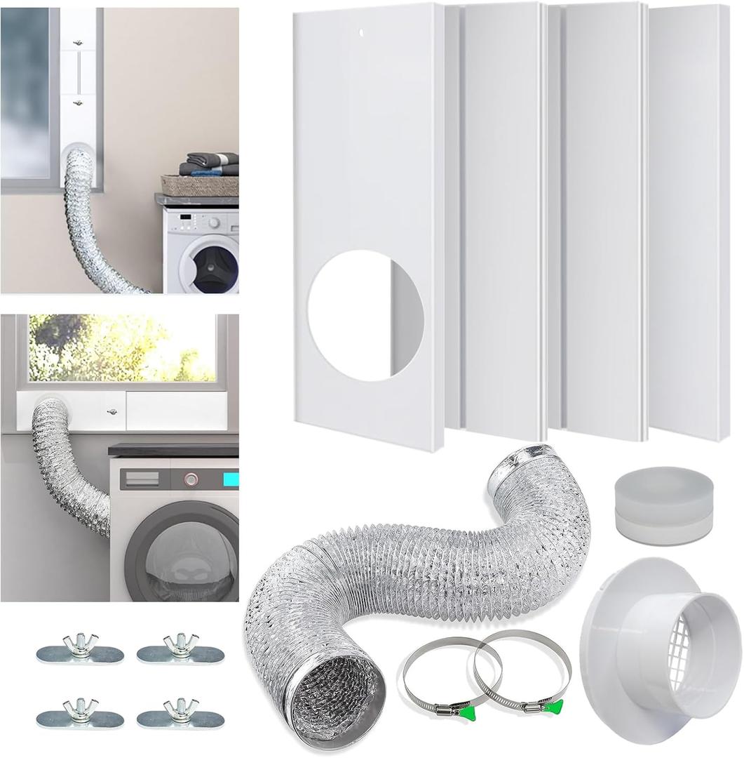 Dryer Vent Window Kit for 4" Diameter Dryer Vent Hose,Adjustable Window Vent Kit for Sliding and Hung Windows, Includes Insulating Foam Seal Tape and Flexible 4-Inch Dryer Vent Hose