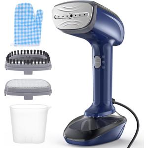 Powerful Handheld Fabric Steamer - 1800W with Fast Ceramic Heat-Up Plate, 2-in-1 Ironing & Wrinkle Remover, Steam Nozzle, Lint Brush - Blue, for US 120V Only