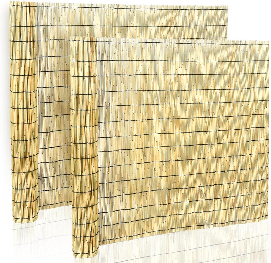 2Pcs Jollybower Natural Reed Fencing Rolls,Reed Fence Curtain, 4Ft High x 13Ft Long Reeds Screen, Decorative Fence for Garden Privacy, Balcony and Window