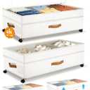 Under Bed Storage with Wheels, 10 inches Under Bed Storage Containers, 65L XXL Large Adjustable Underbed with Lids, Rolling Underbed Storage bins for Shoes, Clothes, Blankets, White