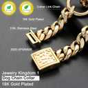 Jewelry Kingdom 1 Gold Dog Martingale Collar Metal Chain with Design Secure Buckle Dog Tag, 18K Cuban Link 15MM Strong Heavy Duty Chew Proof Walking Training Slip Collar (15MM, 26") (26"(Fits Neck 24"-23.5"))