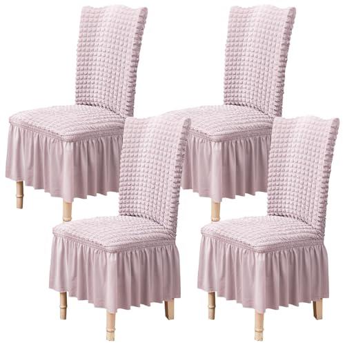 Qubjus Chair Covers for Dining Room Set of 4 Stretch Chair Slipcovers with Skirt Removable Washable Kitchen Chair Protector Cover Set for Home, Party, Wedding(Mauve, 4pcs)