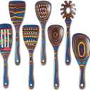 Gudamaye Pakka wood 7-Piece Blue Wooden Cooking Utensils, Wooden Spoons for Cooking, Wooden Spoon Set, Wooden Kitchen Utensil set, Pakkawood Cooking Spoons, Non-Stick Spoon,Pakkawood kitchen utensils