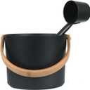CALIDAKA Sauna Bucket,7L Aluminum Sauna Bucket with Long Wooden Handle Spoon,SPA Shower Bath Accessories,for Spa Sauna and Home Sauna,Sauna Accessories Kit with Sauna Ladle and Bucket