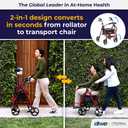 Drive Medical 795BU Duet Folding Transport Wheelchair and Rollator Walker, Burgundy