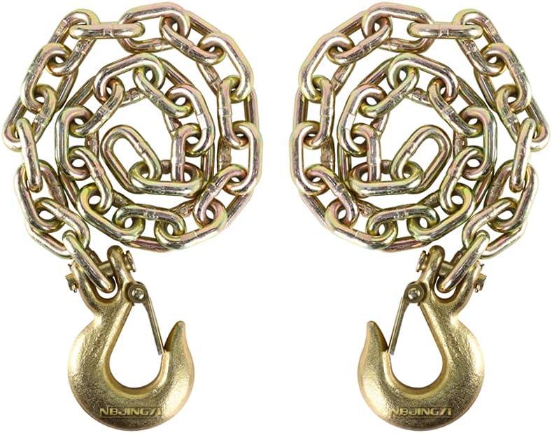 NBJINGYI 2-Pack 1/4" x 36" Grade 70 Trailer Safety Chains with Forged Clevis Hooks, 12,600 lbs Break Strength, Zinc-Plated Steel for Boat, Utility and RV Trailers