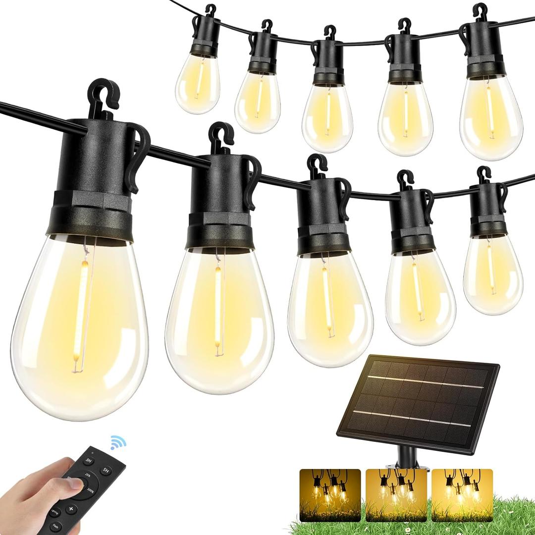 Brightever Solar String Lights for Outside with Remote, 150FT Commercial Grade Patio Lights with 45+3 LED Shatterproof Bulbs, 3 Light Modes Dimmable Hanging Light for Backyard Garden, Dimmable