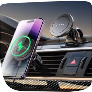 LISEN for 15W MagSafe Car Mount Charger,Super Fast iPhone Magnetic Wireless Car Charger for iPhone 16 Pro Max AccessoriesMagSafe Charger Fits iPhone 16 15 14 13 12,Samsung with MagSafe Case