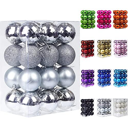 Emopeak 96Pcs Christmas Balls Ornaments for Xmas Christmas Tree - 4 Style Shatterproof Christmas Tree Decorations Hanging Ball for Holiday Wedding Party Decoration (Silver, 1.6"/4.2CM) 4Packs