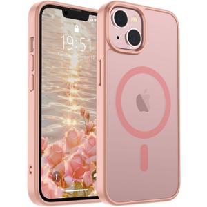 SUPFINE Magnetic for iPhone 14 Case & iPhone 13 Case (Compatible with MagSafe)(Military Grade Drop Protection) Slim Translucent Matte Shockproof Phone Cover,Pink