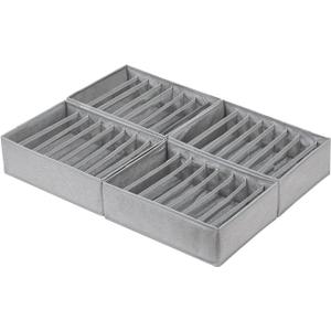 Qozary 4 Pack Drawer Organizers for Clothing, 8 Grids Foldable Closet Organizers and Storage Bins for Bedroom, Dresser Organizer Boxes for Thin T-shirts, Tank Tops, Camisoles, Tights, Leggings (Small, Gray)