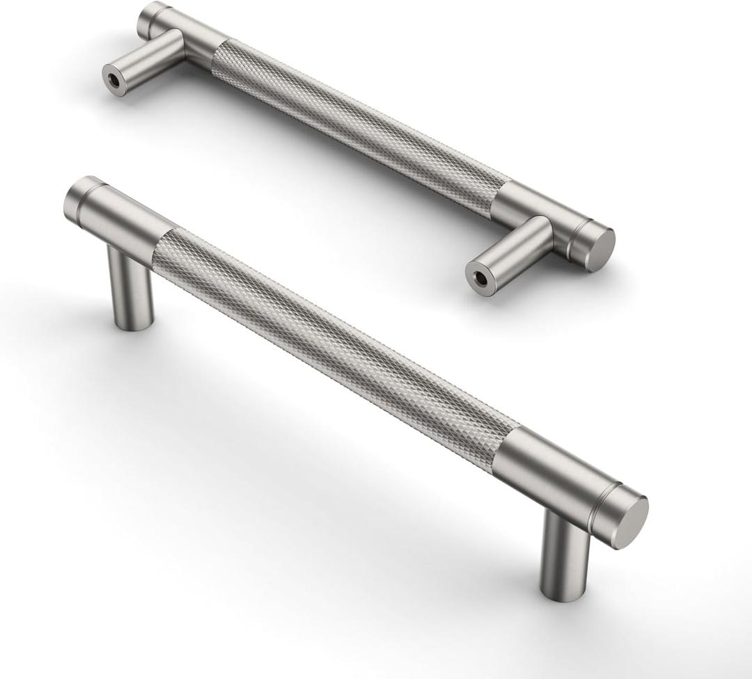 Asidrama 10 Pack 5 Inch(128mm) Brushed Satin Nickel Cabinet Pulls Knurled Cabinet Handles Cupboard Handles Kitchen Cabinet Hardware for Cupboard Drawer Pulls (5" Hole Center)